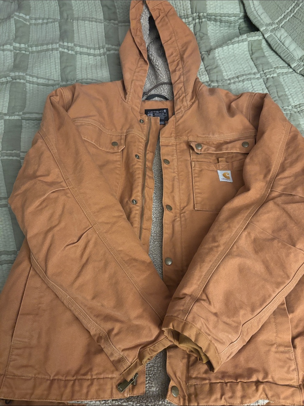 Carhartt Men's Hooded Work Coat in Brown/Tan